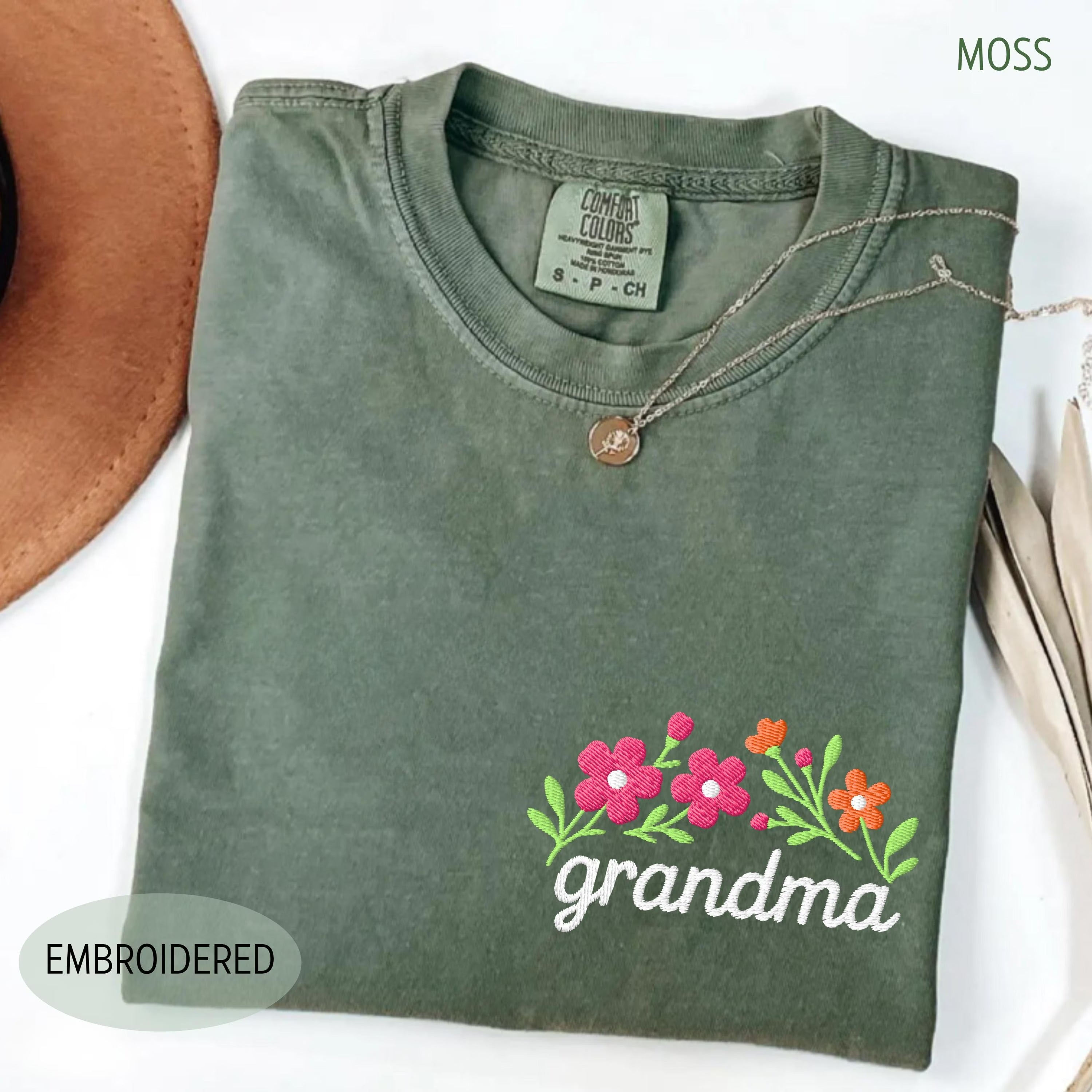 Comfort Colors Embroidered Grandma Shirt, Custom Gift for Grandma, New Grandma Gifts, Floral Mama Nana Embroidery T-shirt, Grammy Christmas