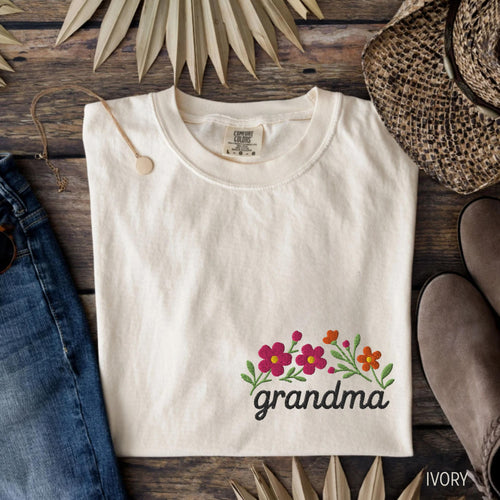 Comfort Colors Embroidered Grandma Shirt, Custom Gift for Grandma, New Grandma Gifts, Floral Mama Nana Embroidery T-shirt, Grammy Christmas