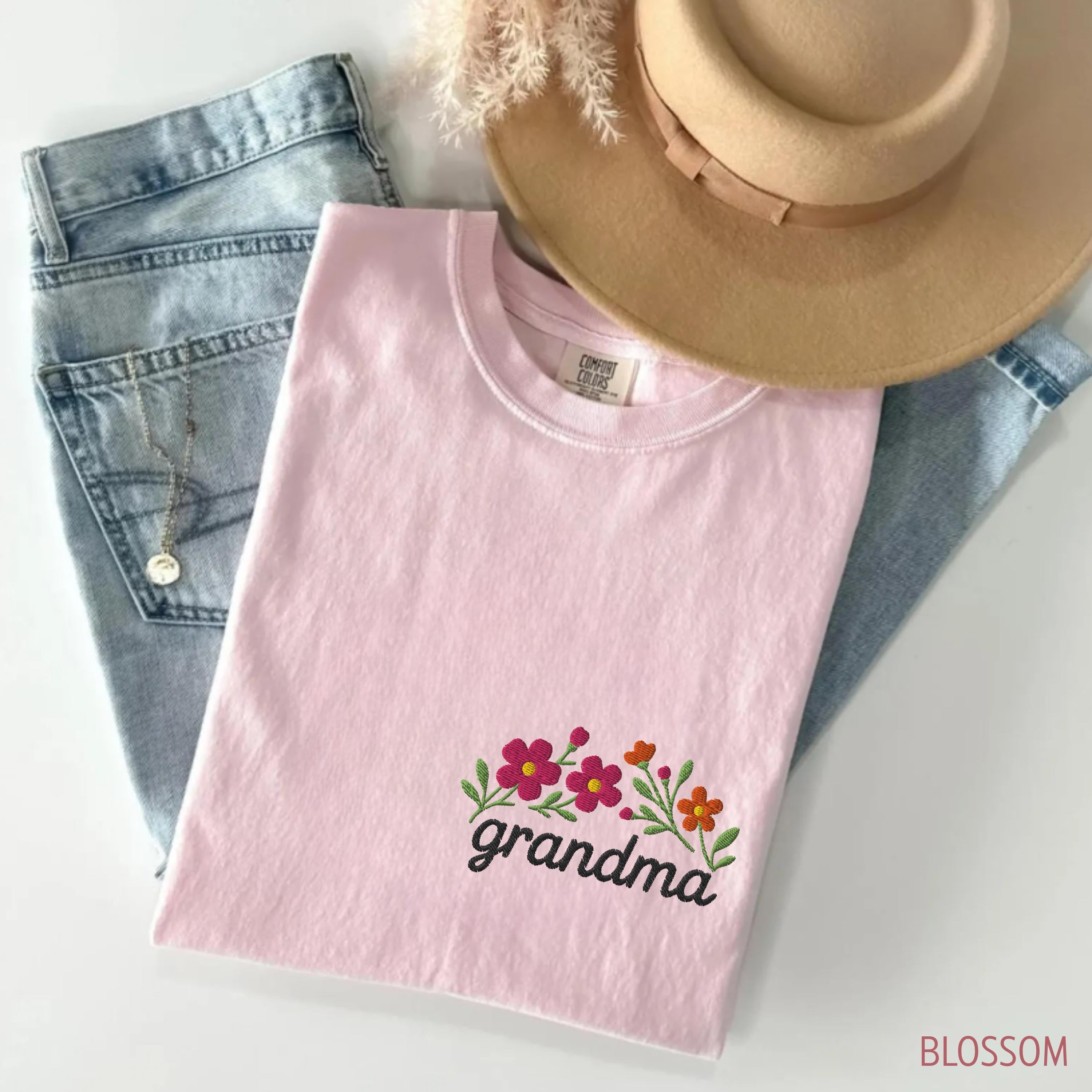Comfort Colors Embroidered Grandma Shirt, Custom Gift for Grandma, New Grandma Gifts, Floral Mama Nana Embroidery T-shirt, Grammy Christmas